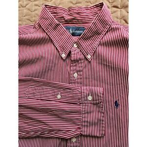 Ralph Lauren Men's Red White Striped Long Sleeve Dress Shirt (Green Tag), XXL